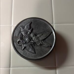 Vintage 1998 Metzke Pewter Round Trinket Box with Hummingbird Design
